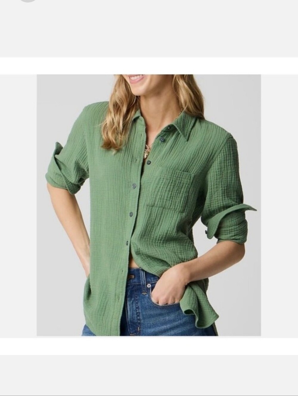 J.Crew Double Gauze Shirt  BY043 SBL FMO Moss Green Beach S Small